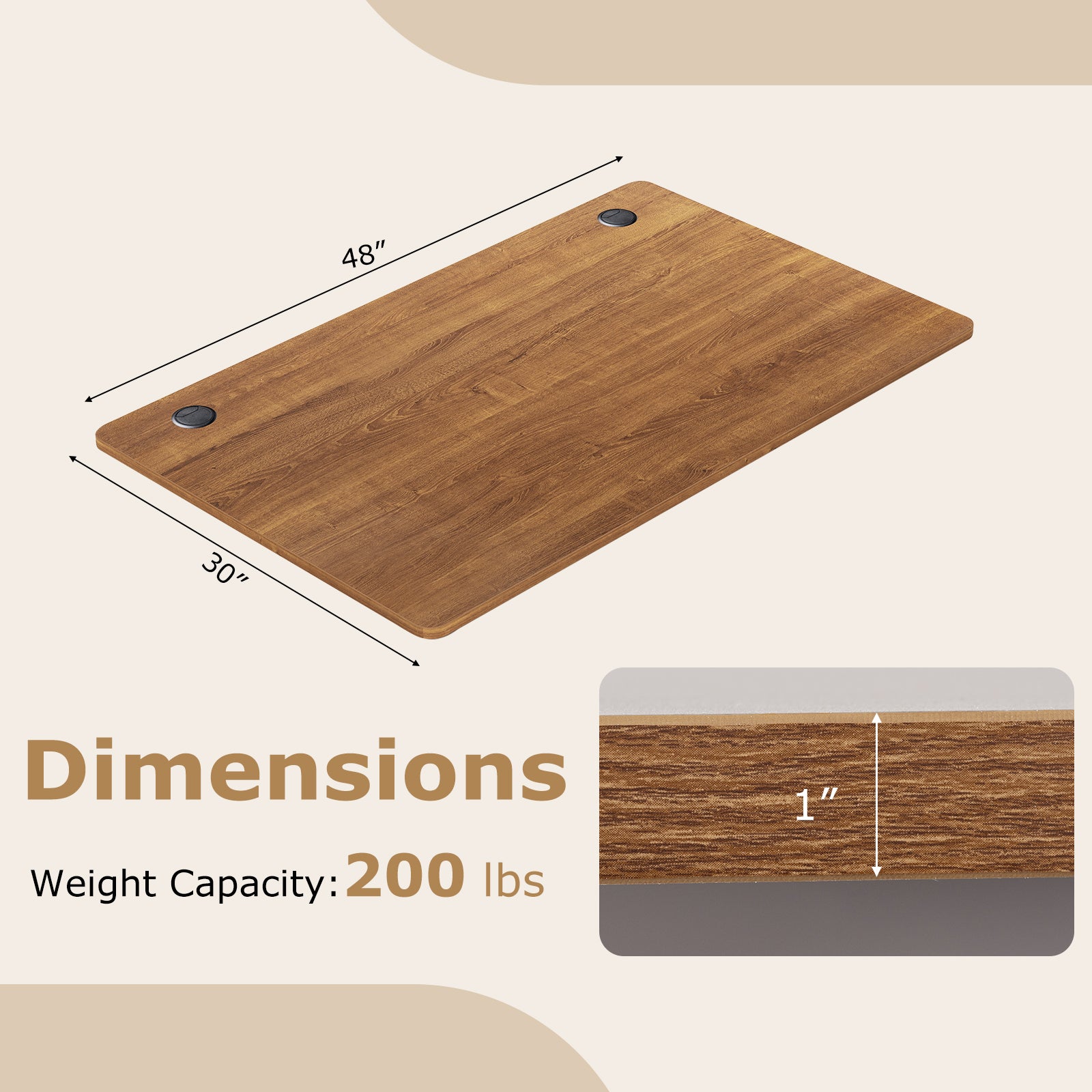47 Inch x 30 Inch Universal Tabletop, Walnut, Standard And Standing Desk Office Desks at Gallery Canada