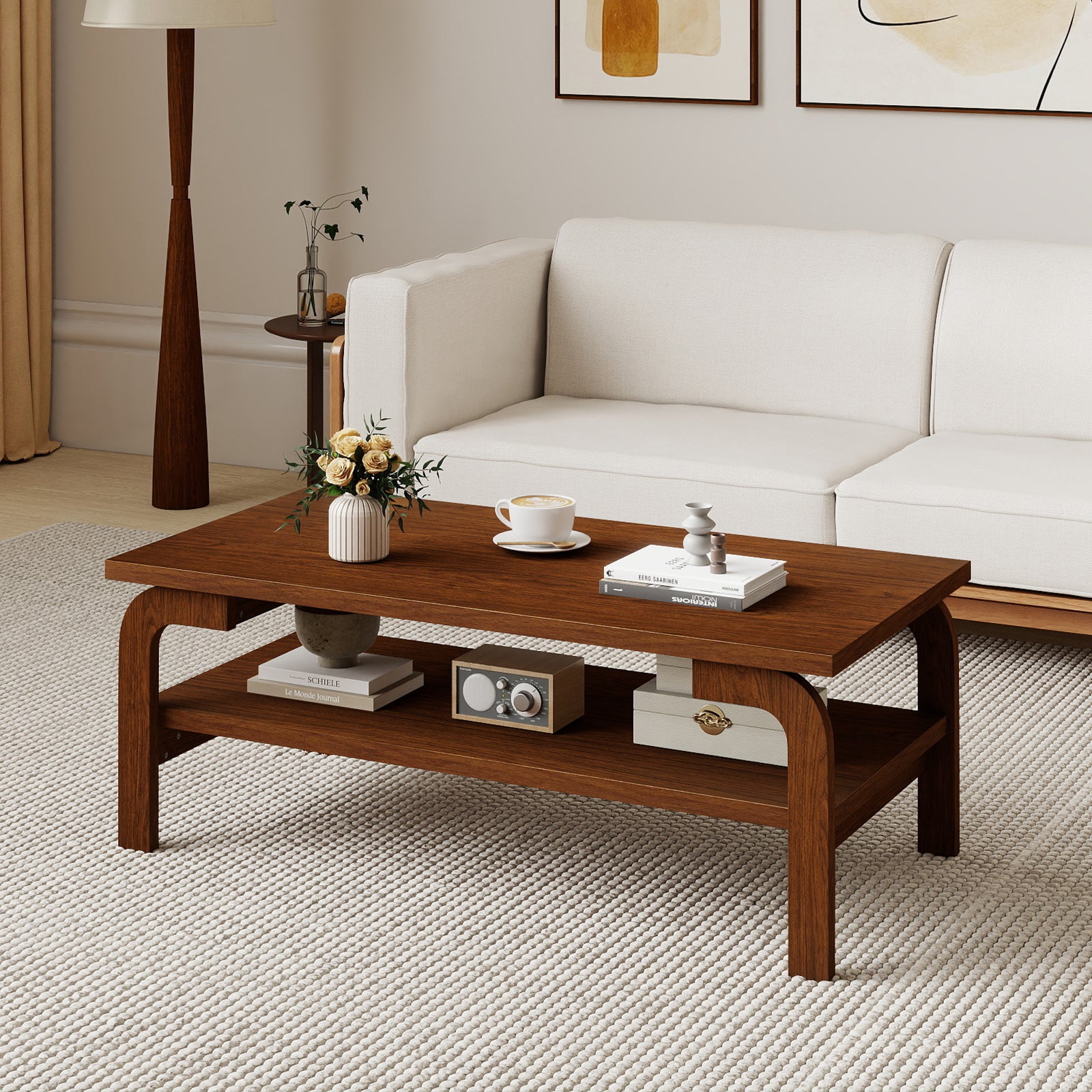 47 Inches Accent Rectangular Coffee Table for Living Room, Walnut Coffee Tables at Gallery Canada