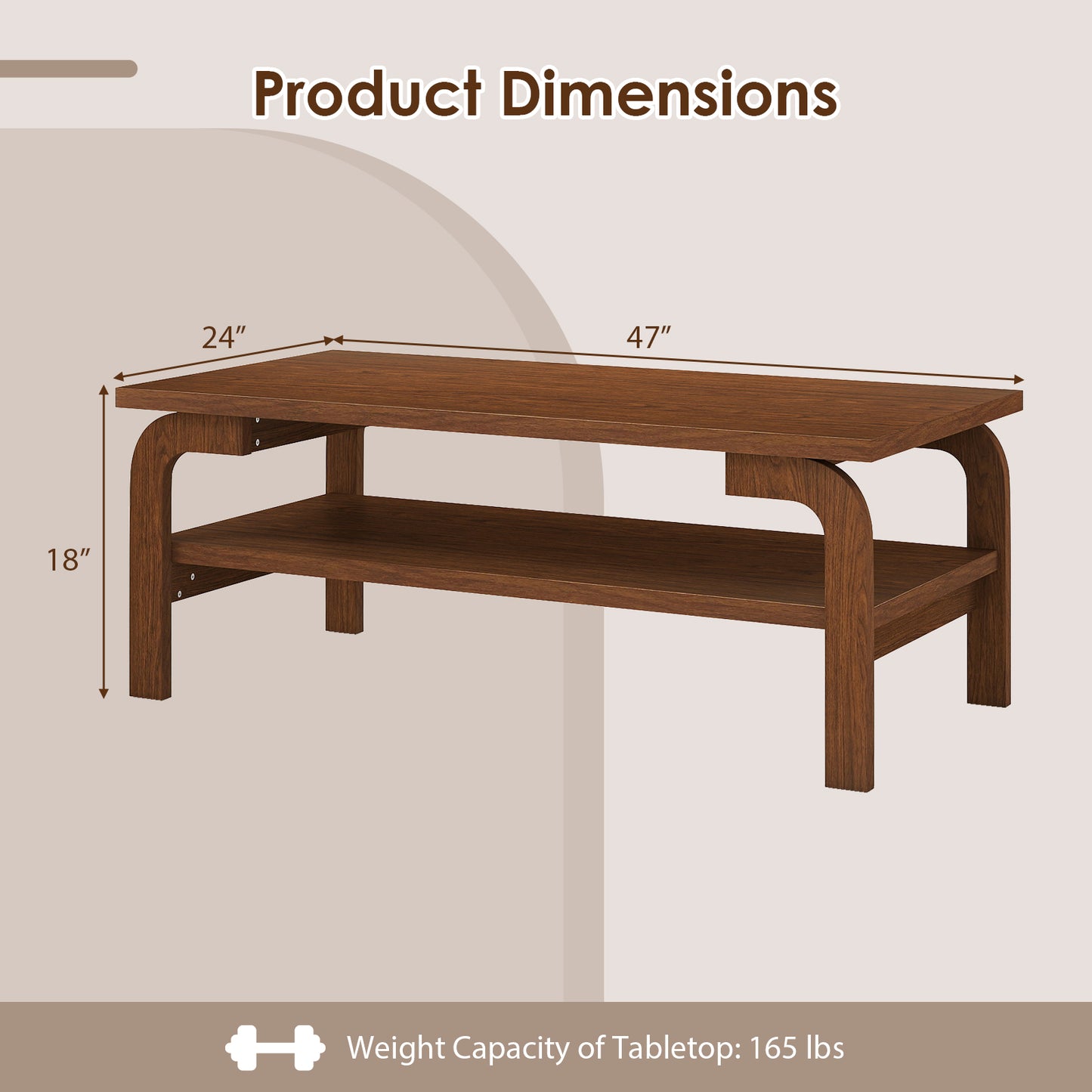 47 Inches Accent Rectangular Coffee Table for Living Room, Walnut Coffee Tables at Gallery Canada