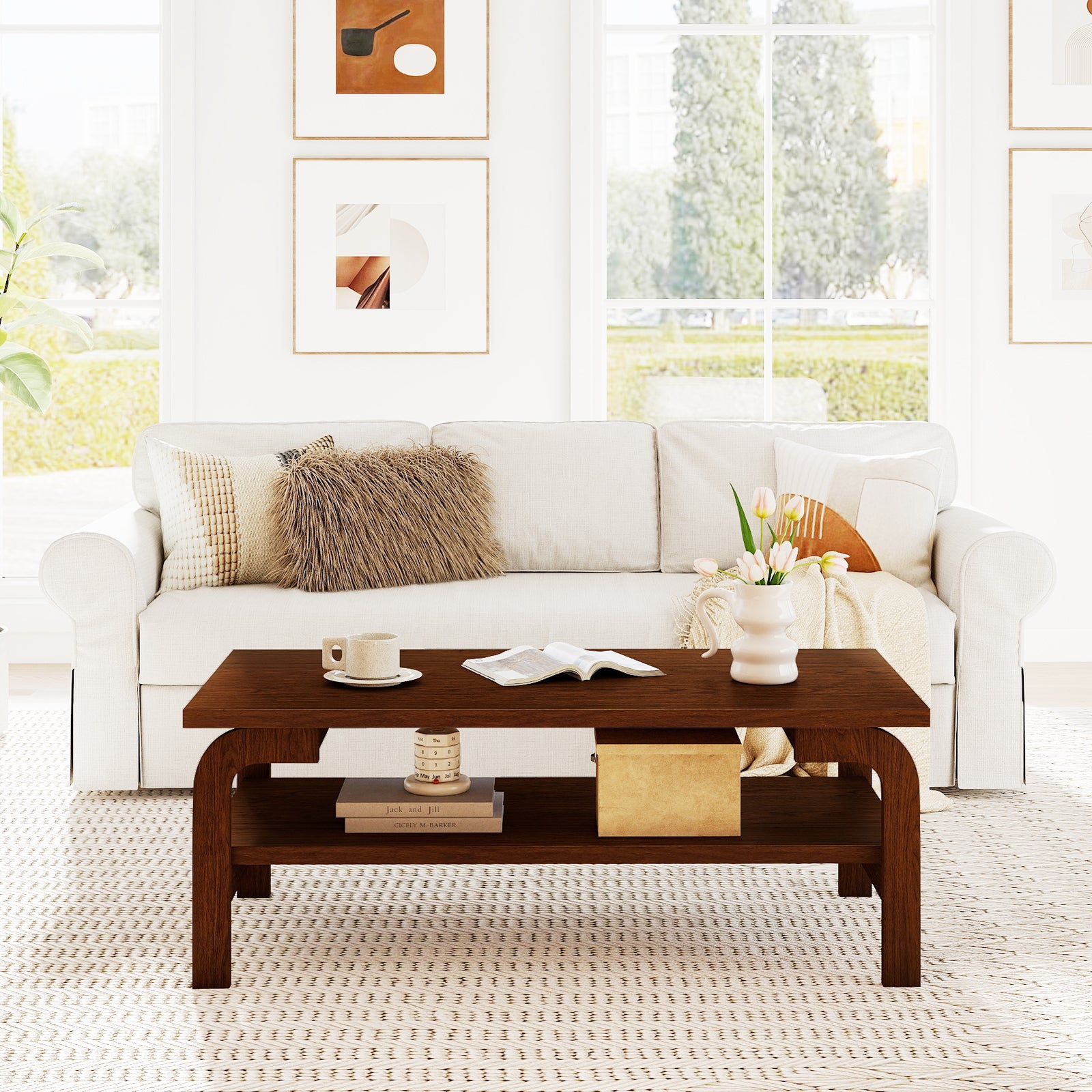 47 Inches Accent Rectangular Coffee Table for Living Room, Walnut Coffee Tables at Gallery Canada