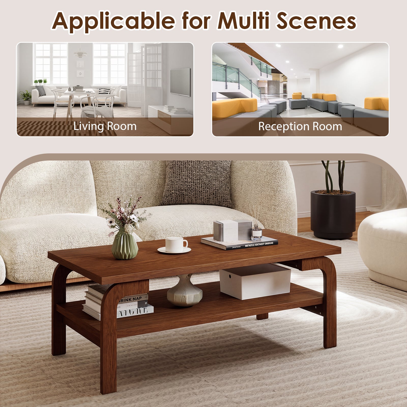 47 Inches Accent Rectangular Coffee Table for Living Room, Walnut Coffee Tables at Gallery Canada