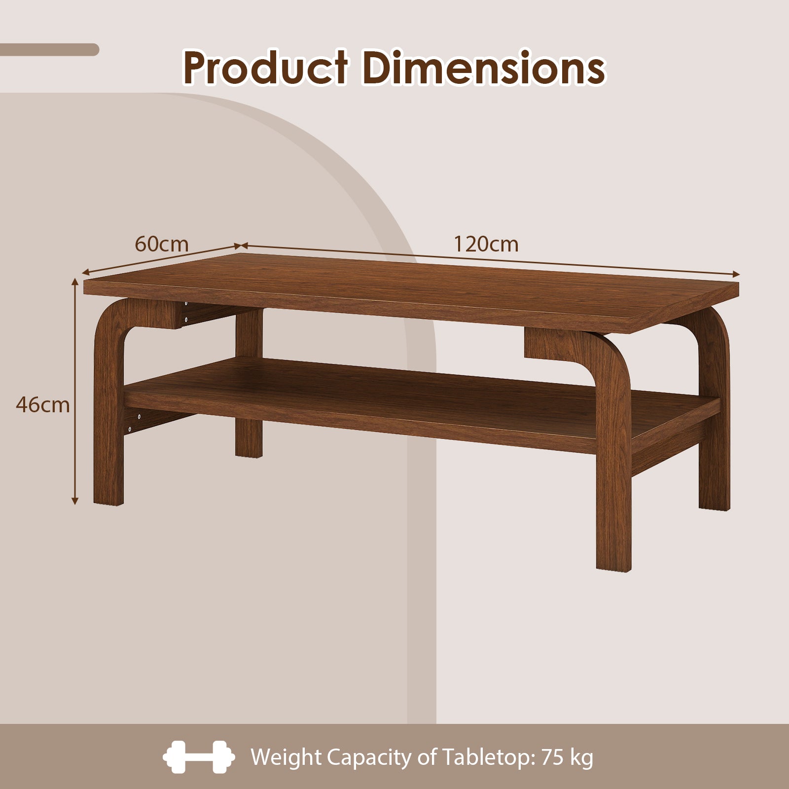 47 Inches Accent Rectangular Coffee Table for Living Room, Walnut Coffee Tables at Gallery Canada