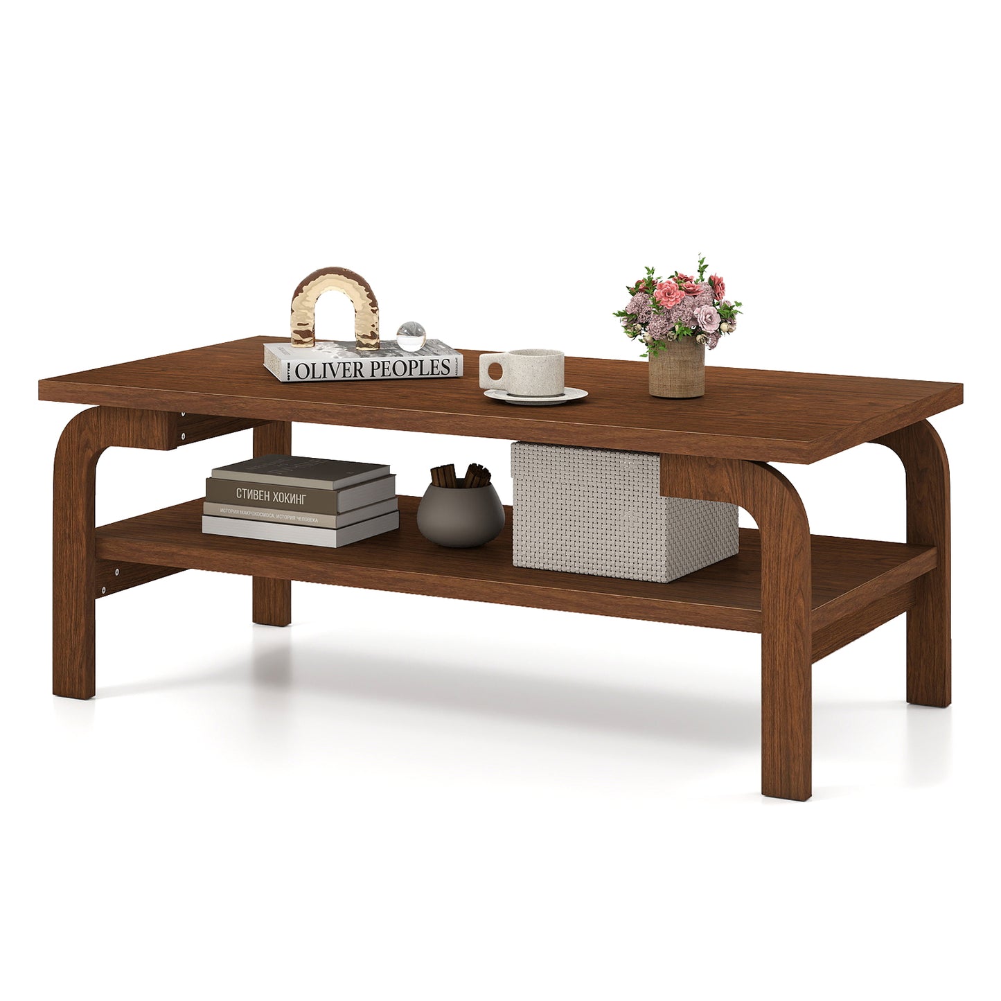 47 Inches Accent Rectangular Coffee Table for Living Room, Walnut Coffee Tables at Gallery Canada