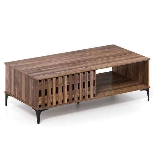47 Inch Mid Century Coffee Table, Farmhouse Wooden Center Table, Walnut Entertainment Centers & TV Stands Walnut at Gallery Canada