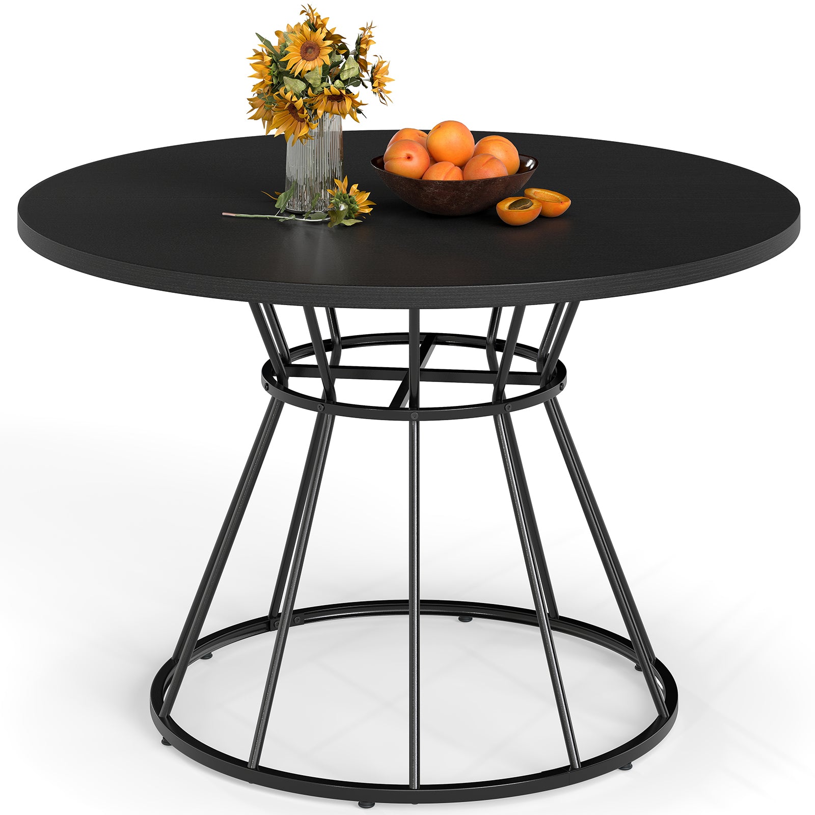 47 Inches Round Dining Table, Farmhouse Kitchen, Wooden Tabletop, Black Dining Tables Black at Gallery Canada