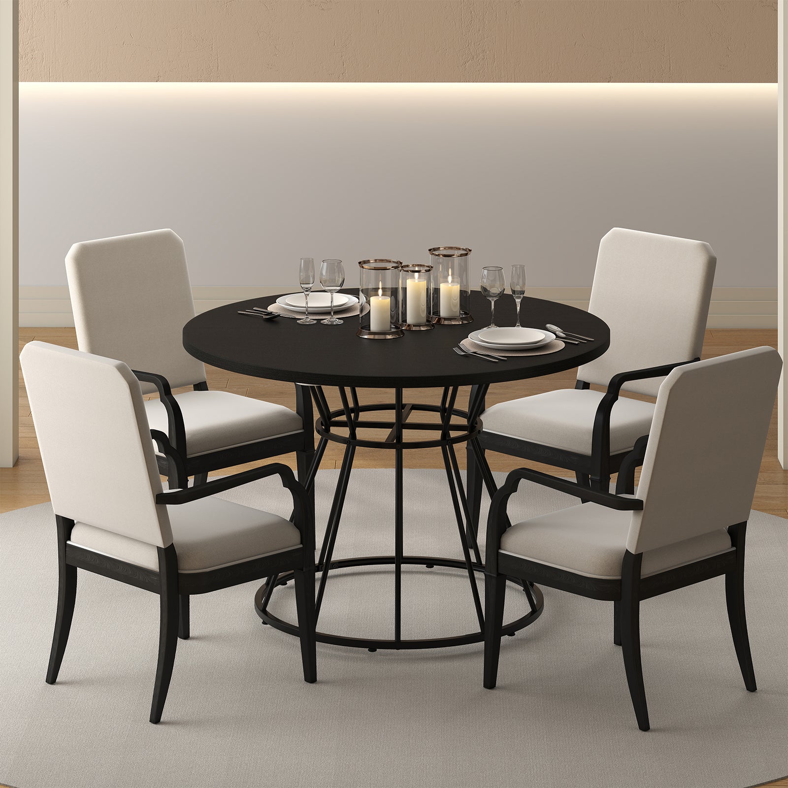 47 Inches Round Dining Table, Farmhouse Kitchen, Wooden Tabletop, Black Dining Tables at Gallery Canada
