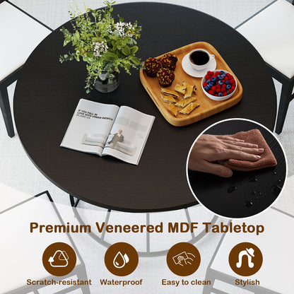 47 Inches Round Dining Table, Farmhouse Kitchen, Wooden Tabletop, Black Dining Tables at Gallery Canada