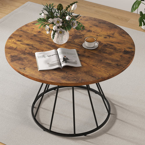 47 Inches Round Dining Table For 4, Wooden Tabletop, Brown