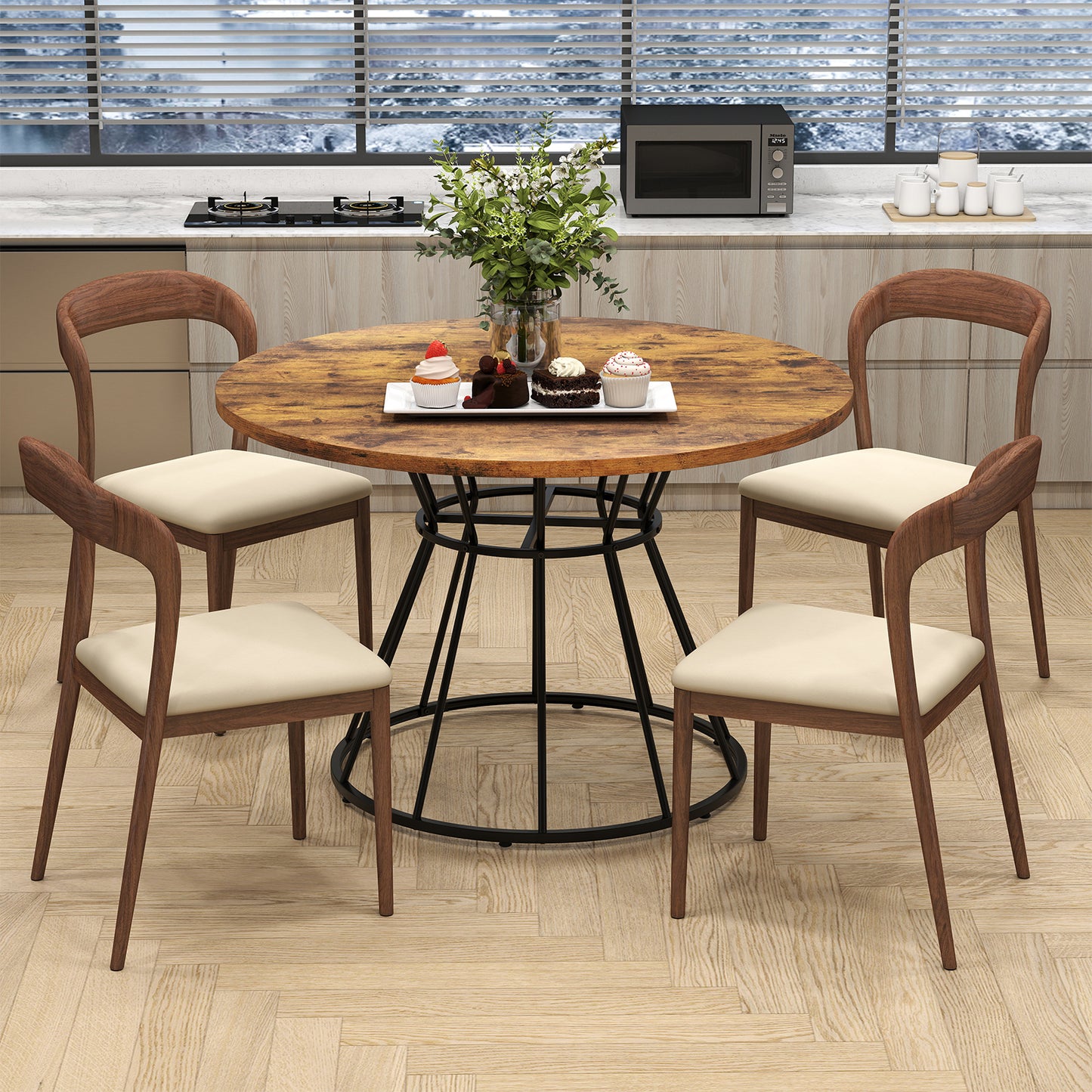 47 Inches Round Dining Table For 4, Wooden Tabletop, Brown Dining Tables at Gallery Canada