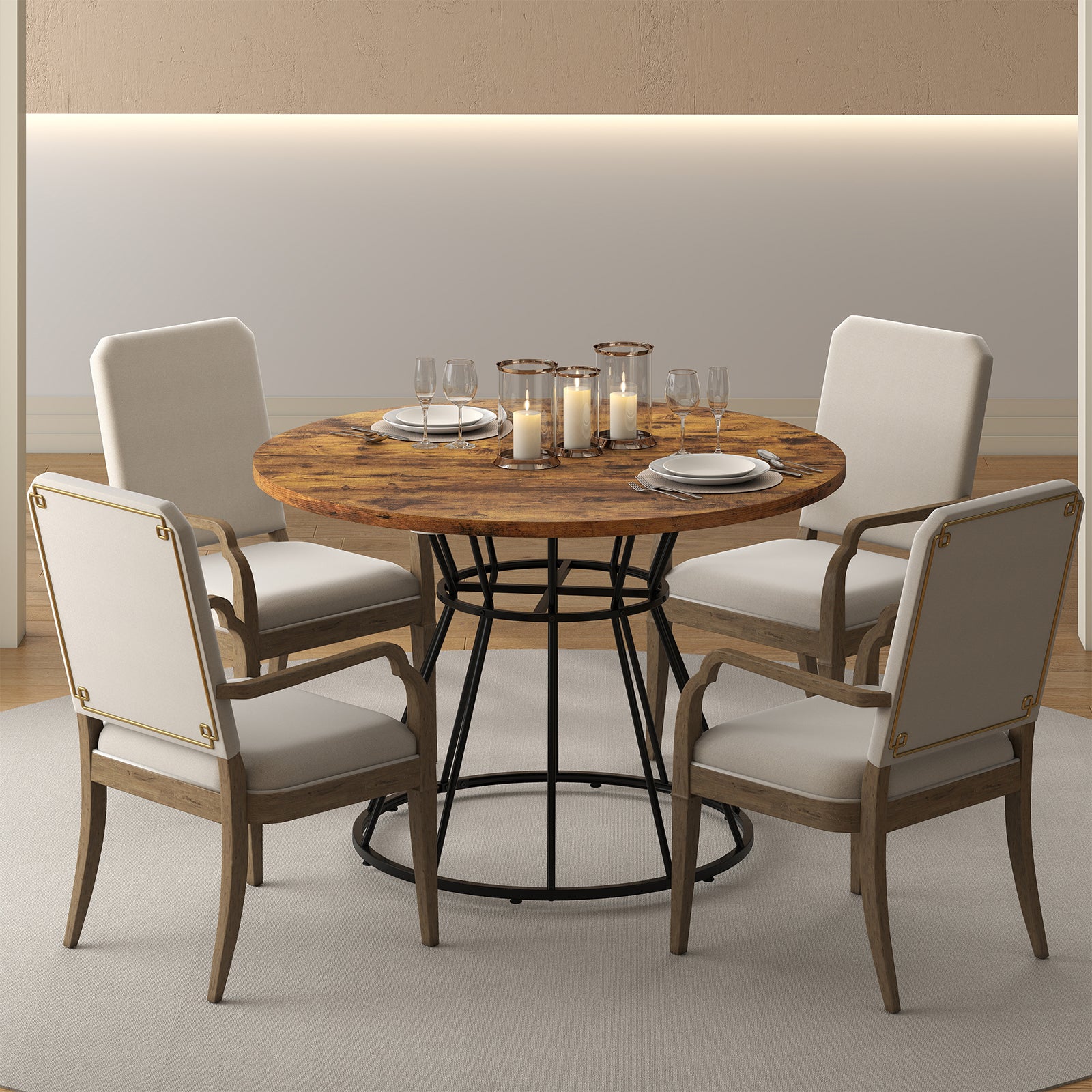 47 Inches Round Dining Table For 4, Wooden Tabletop, Brown Dining Tables at Gallery Canada