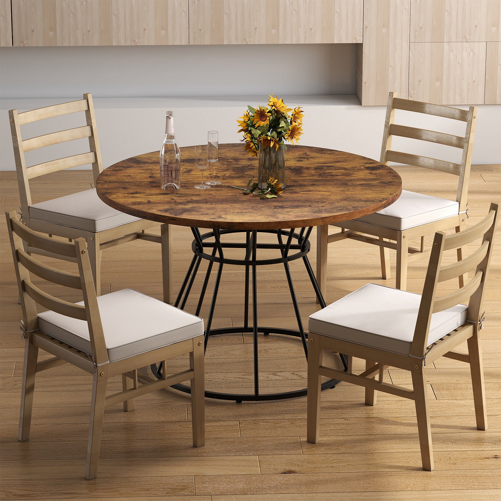 47 Inches Round Dining Table For 4, Wooden Tabletop, Brown Dining Tables at Gallery Canada