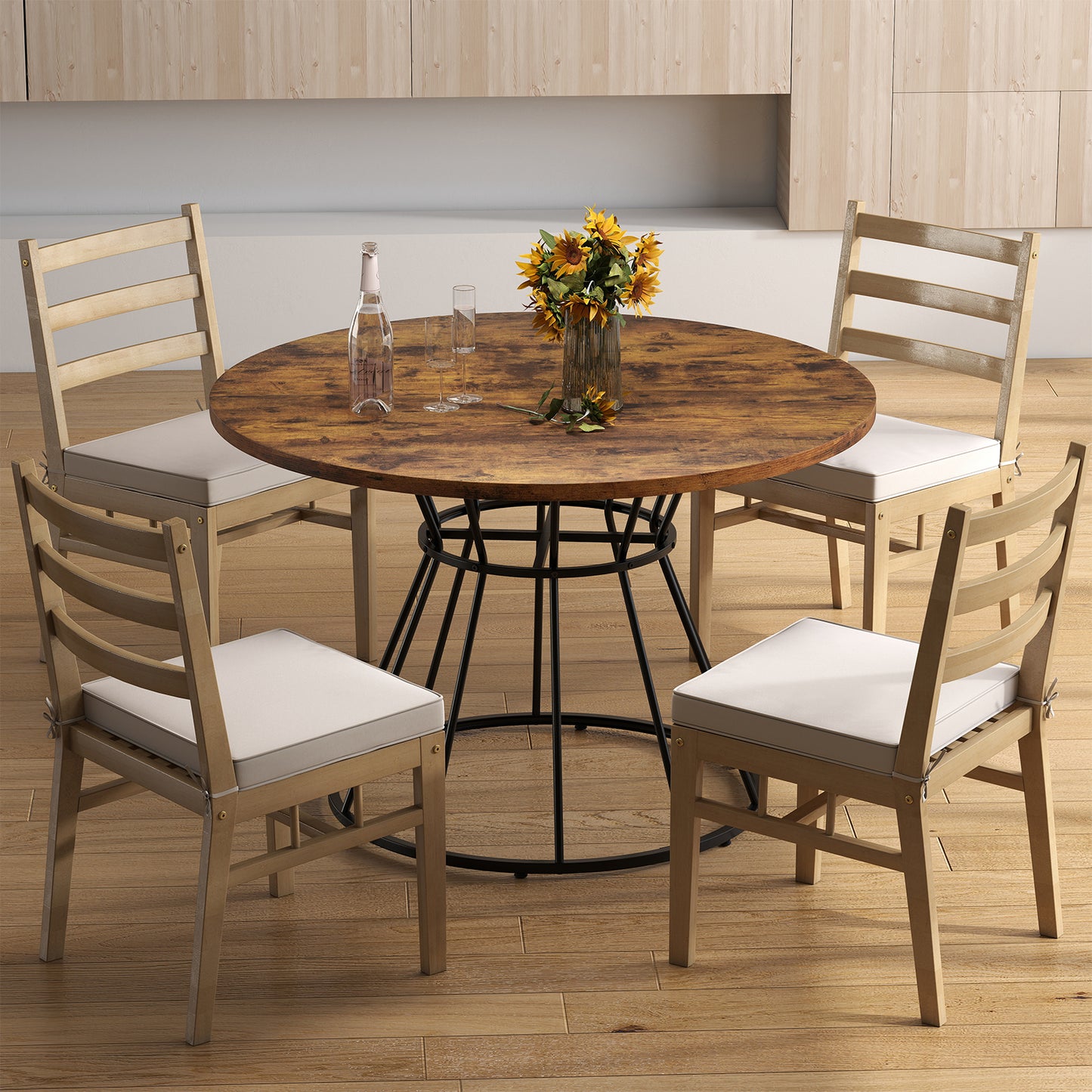 47 Inches Round Dining Table For 4, Wooden Tabletop, Brown Dining Tables at Gallery Canada