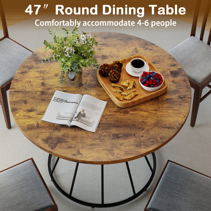 47 Inches Round Dining Table For 4, Wooden Tabletop, Brown Dining Tables at Gallery Canada