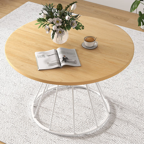 47 Inches Round Dining Table, Wooden Tabletop, Natural