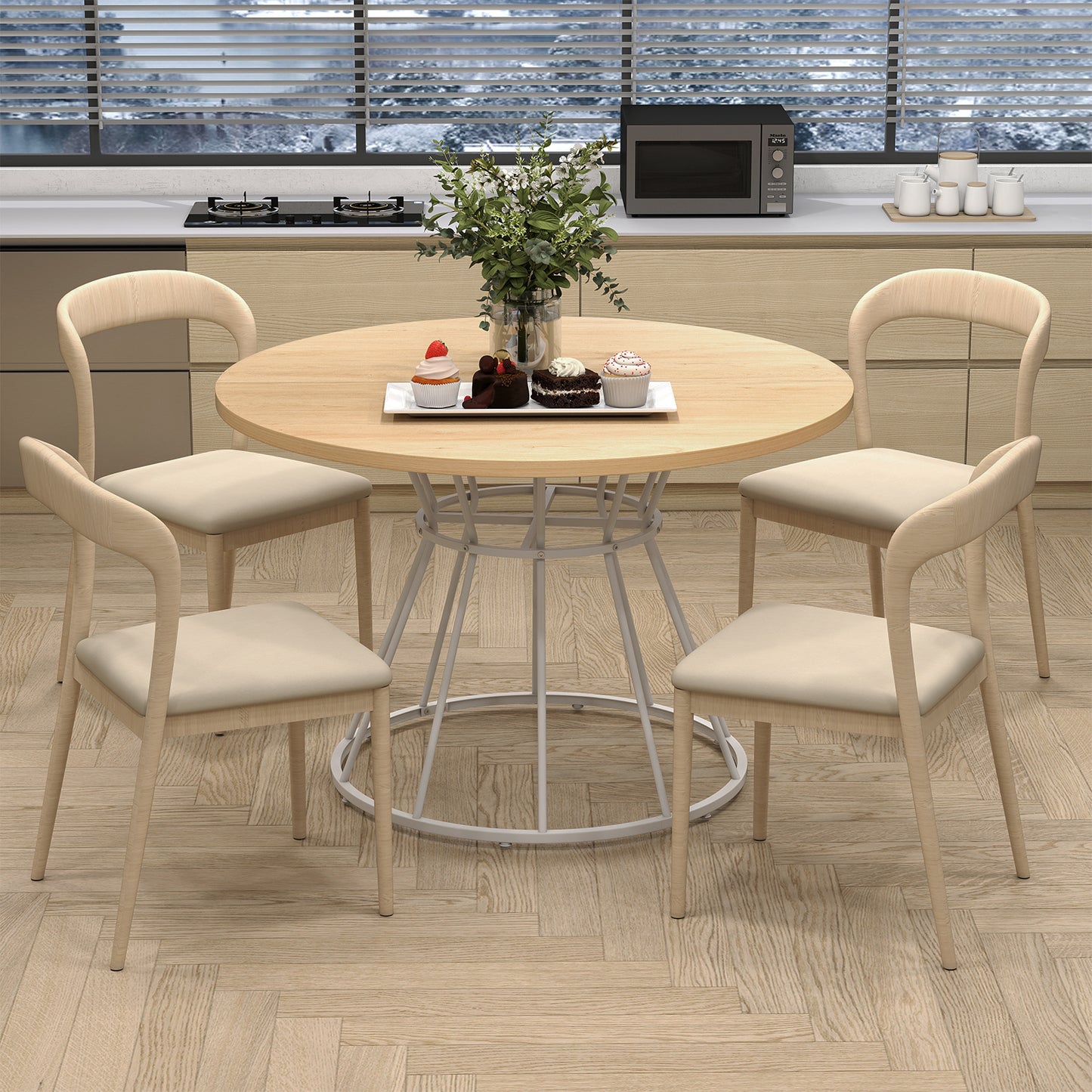 47 Inches Round Dining Table, Wooden Tabletop, Natural Dining Tables at Gallery Canada