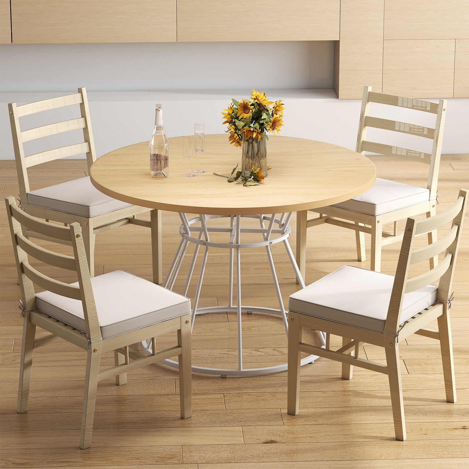 47 Inches Round Dining Table, Wooden Tabletop, Natural Dining Tables at Gallery Canada