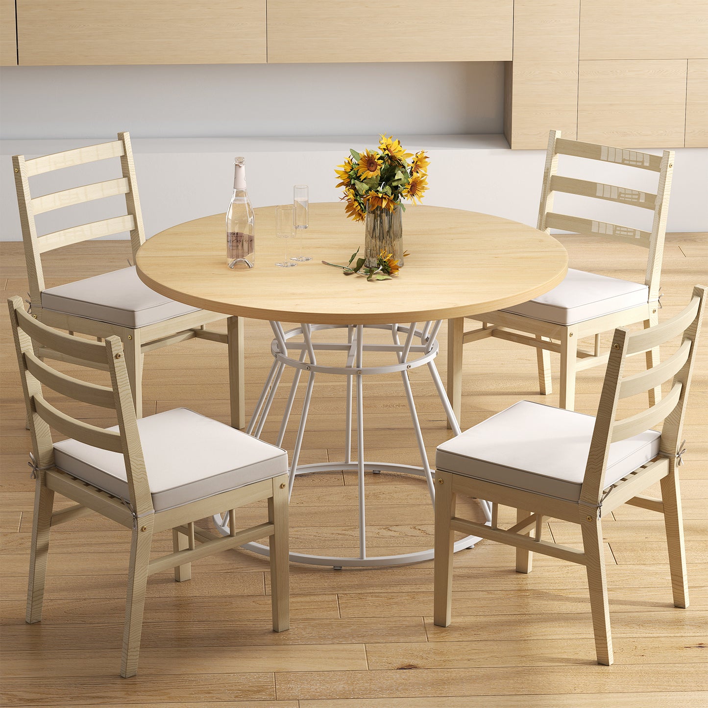 47 Inches Round Dining Table, Wooden Tabletop, Natural Dining Tables at Gallery Canada