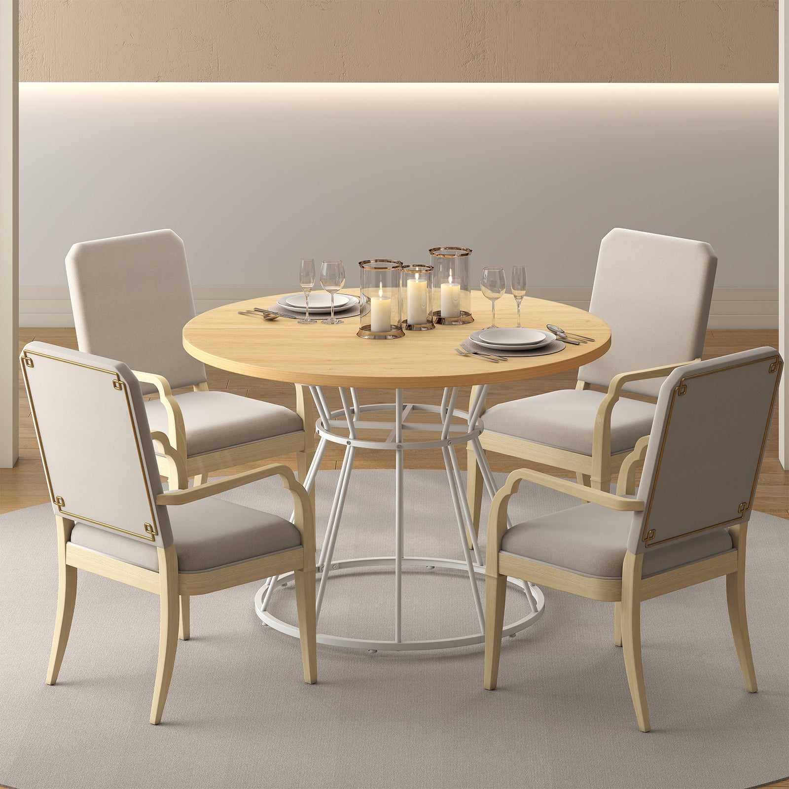 47 Inches Round Dining Table, Wooden Tabletop, Natural Dining Tables at Gallery Canada