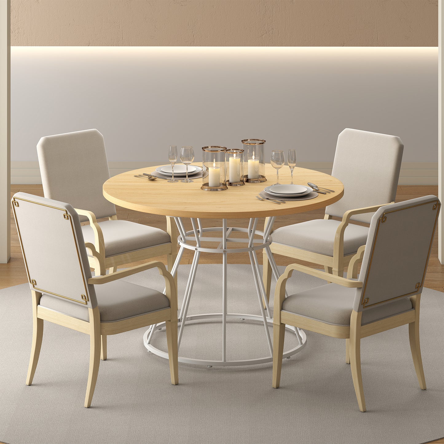 47 Inches Round Dining Table, Wooden Tabletop, Natural Dining Tables at Gallery Canada