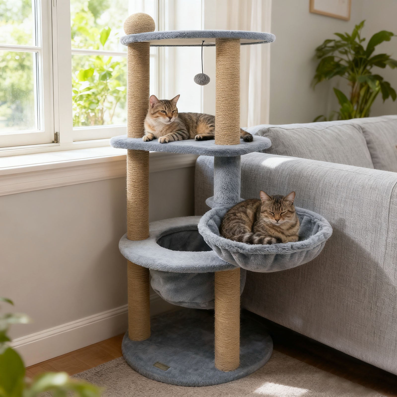 47 Inches Tall Cat Tower with Cat Nest and Scratching Posts, Gray Cat Trees Condos & Scratchers at Gallery Canada