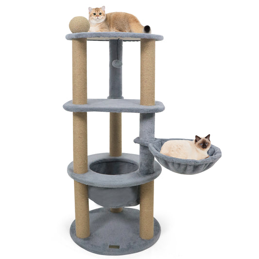 47 Inches Tall Cat Tower with Cat Nest and Scratching Posts, Gray Cat Trees Condos & Scratchers Gray at Gallery Canada