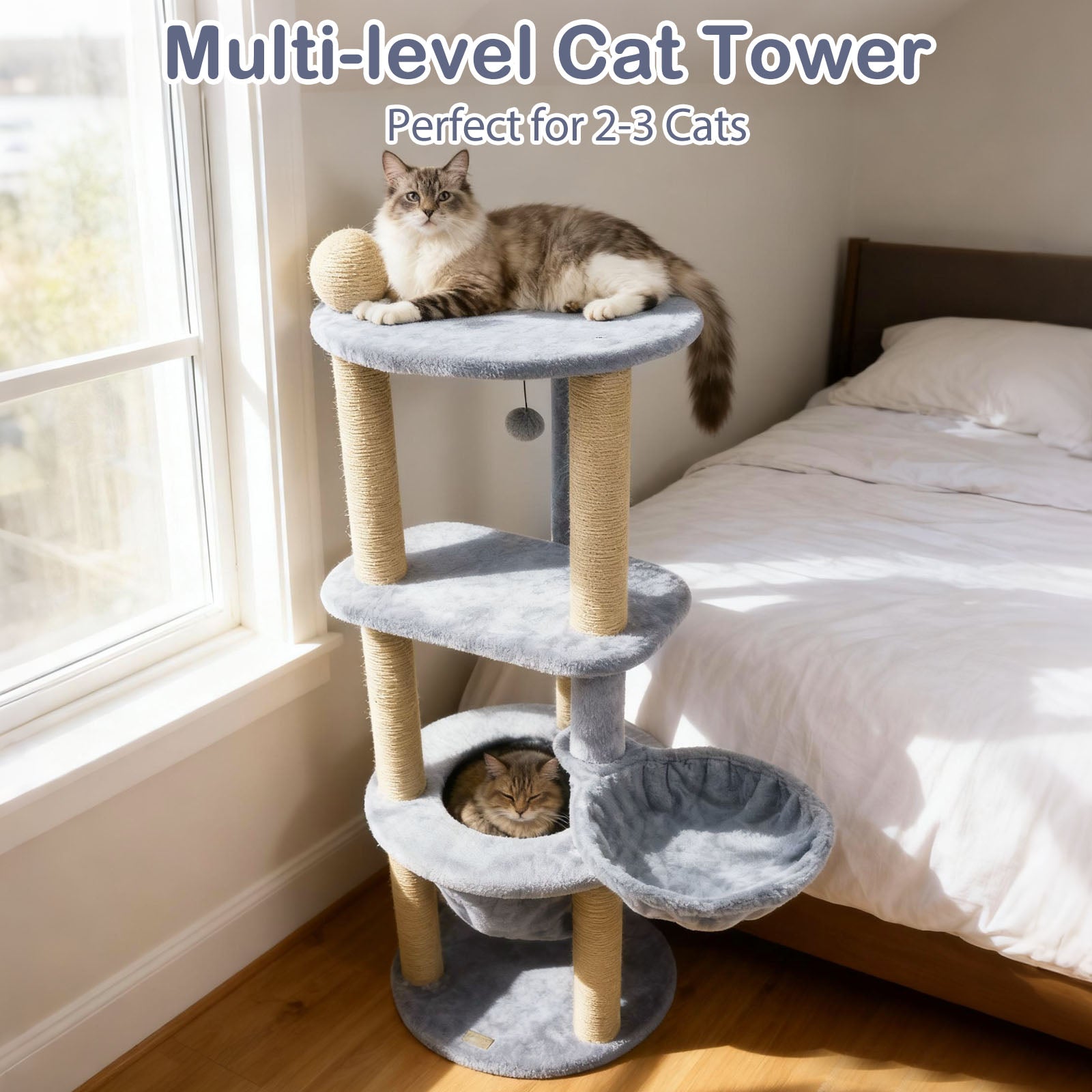 47 Inches Tall Cat Tower with Cat Nest and Scratching Posts, Gray Cat Trees Condos & Scratchers at Gallery Canada