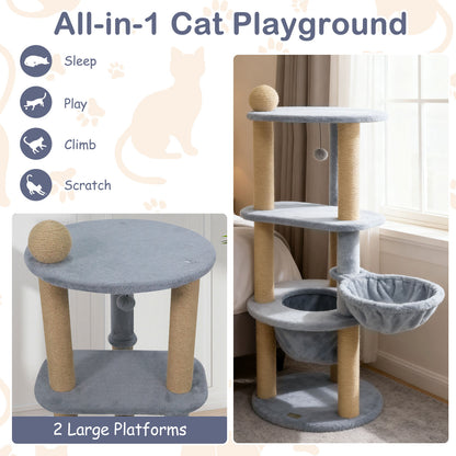 47 Inches Tall Cat Tower with Cat Nest and Scratching Posts, Gray Cat Trees Condos & Scratchers at Gallery Canada