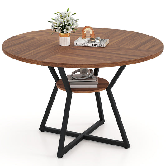 47" Round Dining Table for 4 with Storage Shelf, Brown