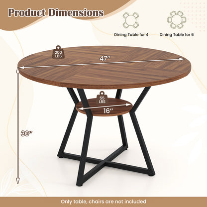 47" Round Dining Table for 4 with Storage Shelf, Brown Dining Tables at Gallery Canada