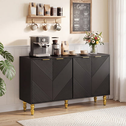 47" Sideboard Buffet Cabinet, 4 Fluted Doors, Anti-Toppling, Black