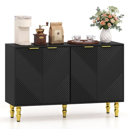 47" Sideboard Buffet Cabinet, 4 Fluted Doors, Anti-Toppling, Black