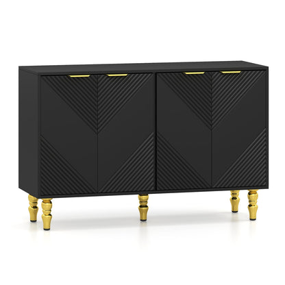 47" Sideboard Buffet Cabinet, 4 Fluted Doors, Anti-Toppling, Black