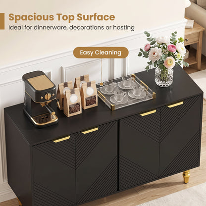 47" Sideboard Buffet Cabinet, 4 Fluted Doors, Anti-Toppling, Black