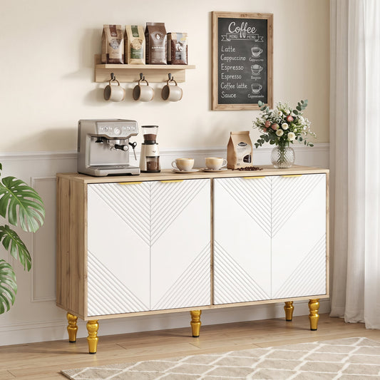 47" Sideboard Buffet Cabinet, 4 Fluted Doors, Anti-Toppling, Natural Sideboards Cabinets & Buffets Natural at Gallery Canada
