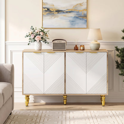 47" Sideboard Buffet Cabinet, 4 Fluted Doors, Anti-Toppling, Natural