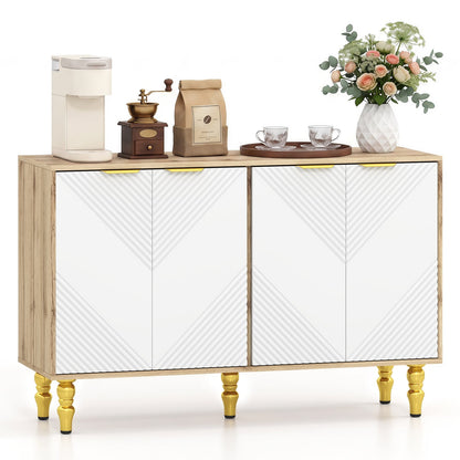 47" Sideboard Buffet Cabinet, 4 Fluted Doors, Anti-Toppling, Natural