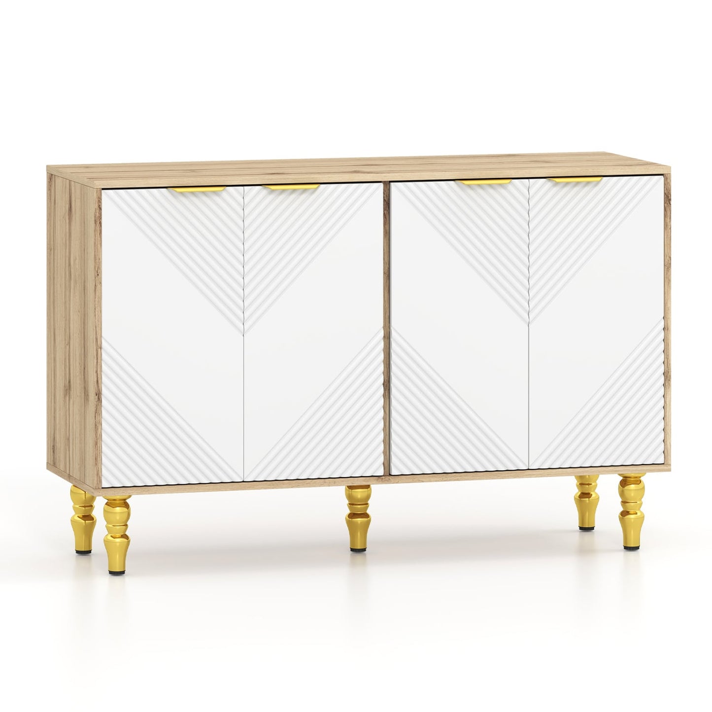 47" Sideboard Buffet Cabinet, 4 Fluted Doors, Anti-Toppling, Natural