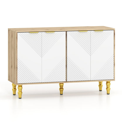 47" Sideboard Buffet Cabinet, 4 Fluted Doors, Anti-Toppling, Natural