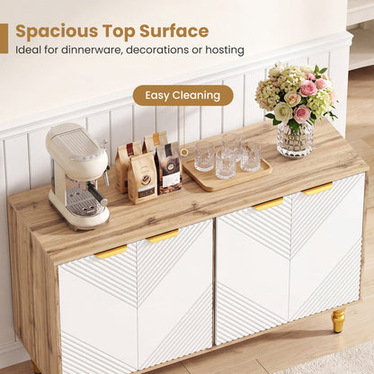 47" Sideboard Buffet Cabinet, 4 Fluted Doors, Anti-Toppling, Natural