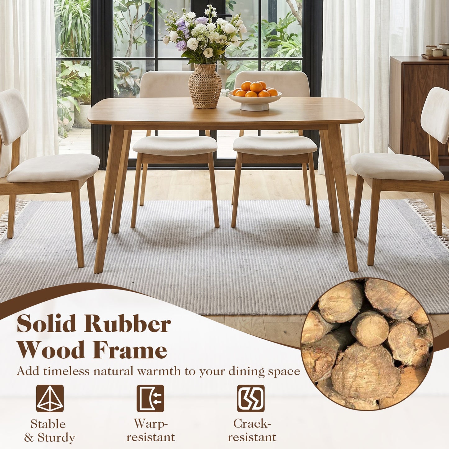 47" Solid Wood Dining Table, Natural
