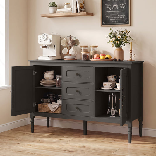 47" Vintage Buffet Cabinet, 3 Drawers, 2 Cabinets, Brown Sideboards Cabinets & Buffets Brown at Gallery Canada