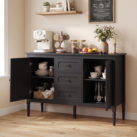 47" Vintage Buffet Cabinet, 3 Drawers, 2 Cabinets, Black Sideboards Cabinets & Buffets Black at Gallery Canada