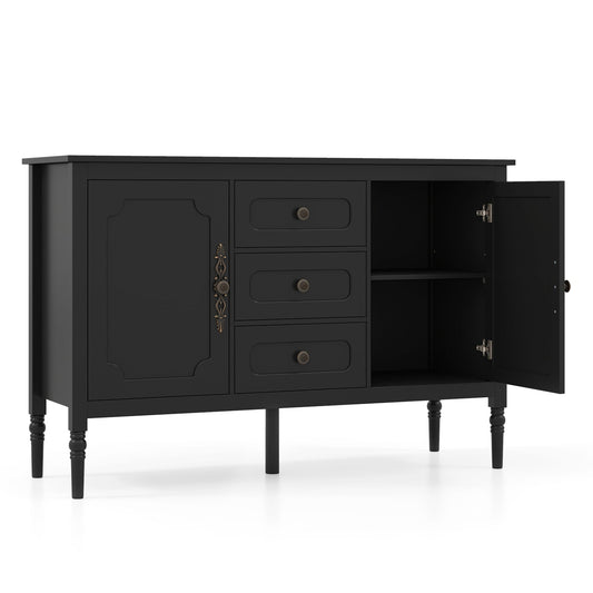 47" Vintage Buffet Cabinet, 3 Drawers, 2 Cabinets, Black Sideboards Cabinets & Buffets Black at Gallery Canada
