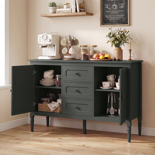 47" Vintage Buffet Cabinet, 3 Drawers, 2 Cabinets, Green Sideboards Cabinets & Buffets Green at Gallery Canada