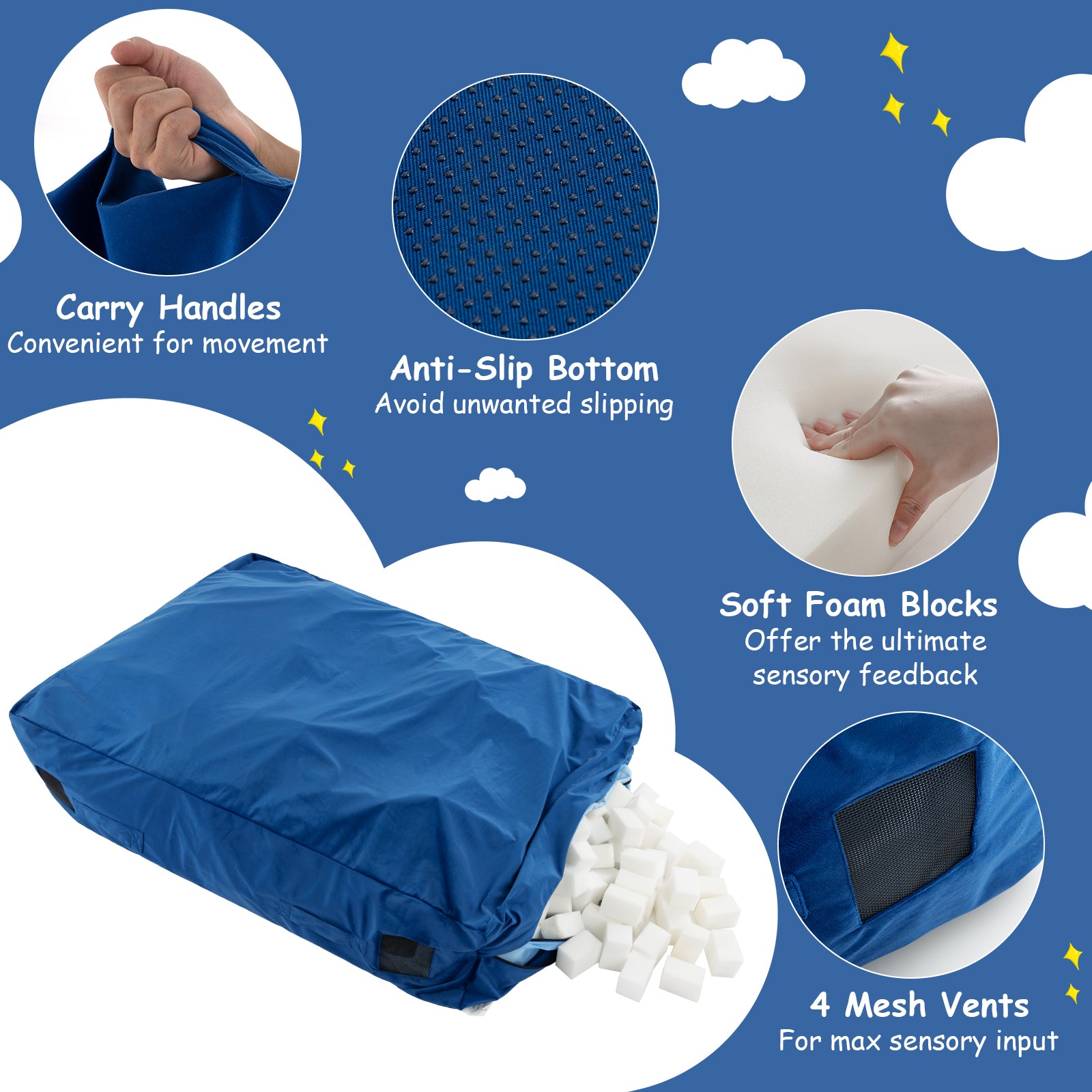 47 x 35.5 Inch Crash Pad Sensory Mat, With Foam Blocks And Washable Cover, Blue Outdoor Play at Gallery Canada