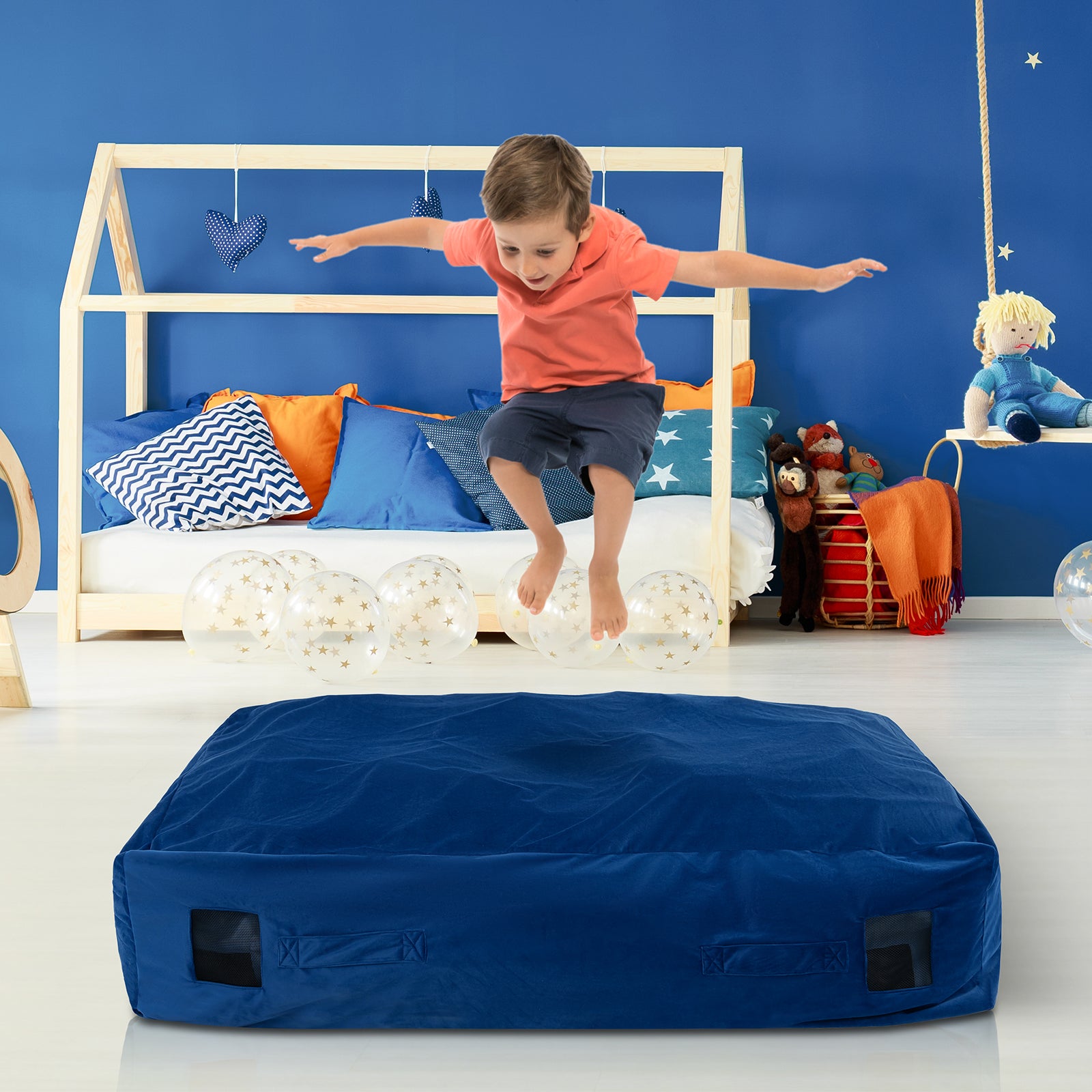 47 x 35.5 Inch Crash Pad Sensory Mat, With Foam Blocks And Washable Cover, Blue Outdoor Play at Gallery Canada