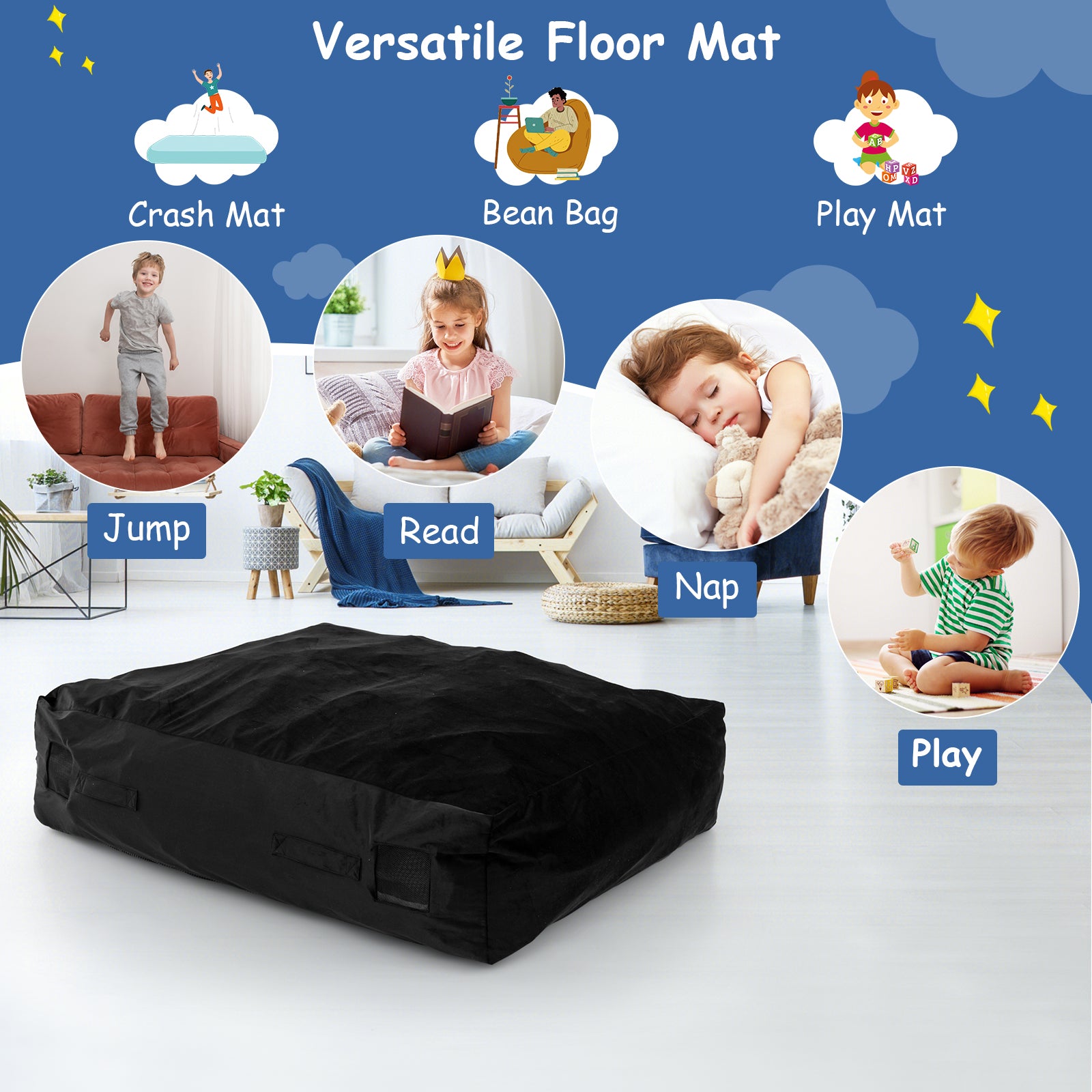 47 x 35.5 Inch Crash Pad Sensory Mat with Foam Blocks and Washable Cover, Black Outdoor Play at Gallery Canada