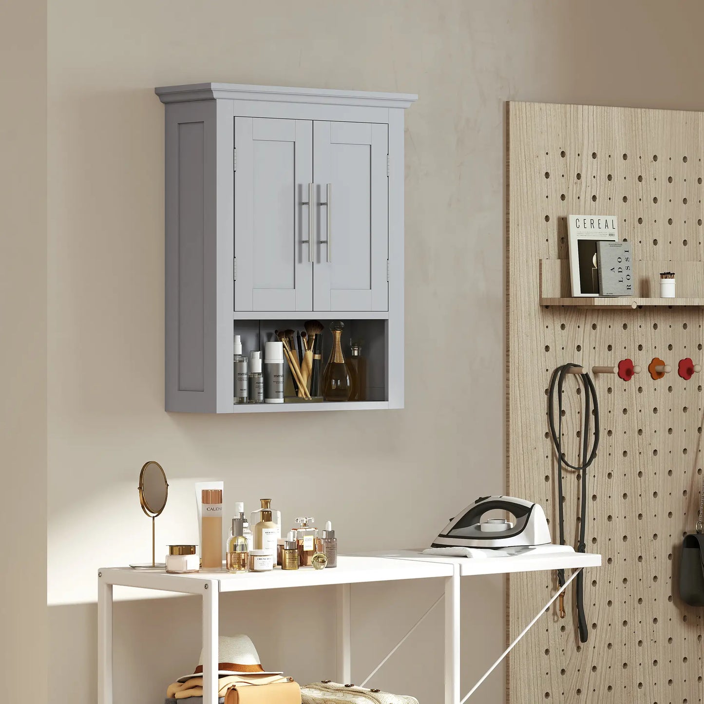 Bathroom Wall Cabinet, Medicine Storage with Shelf, Grey Wall Mounted Cabinets at Gallery Canada