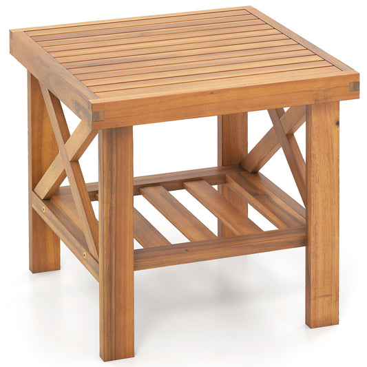 Outdoor Side Table With Storage Shelf, Natural Patio Coffee Tables Natural at Gallery Canada