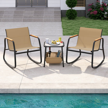 3 Piece Rocking Bistro Chairs and Side Table Set with Storage Bag, Brown Patio Conversation Sets at Gallery Canada